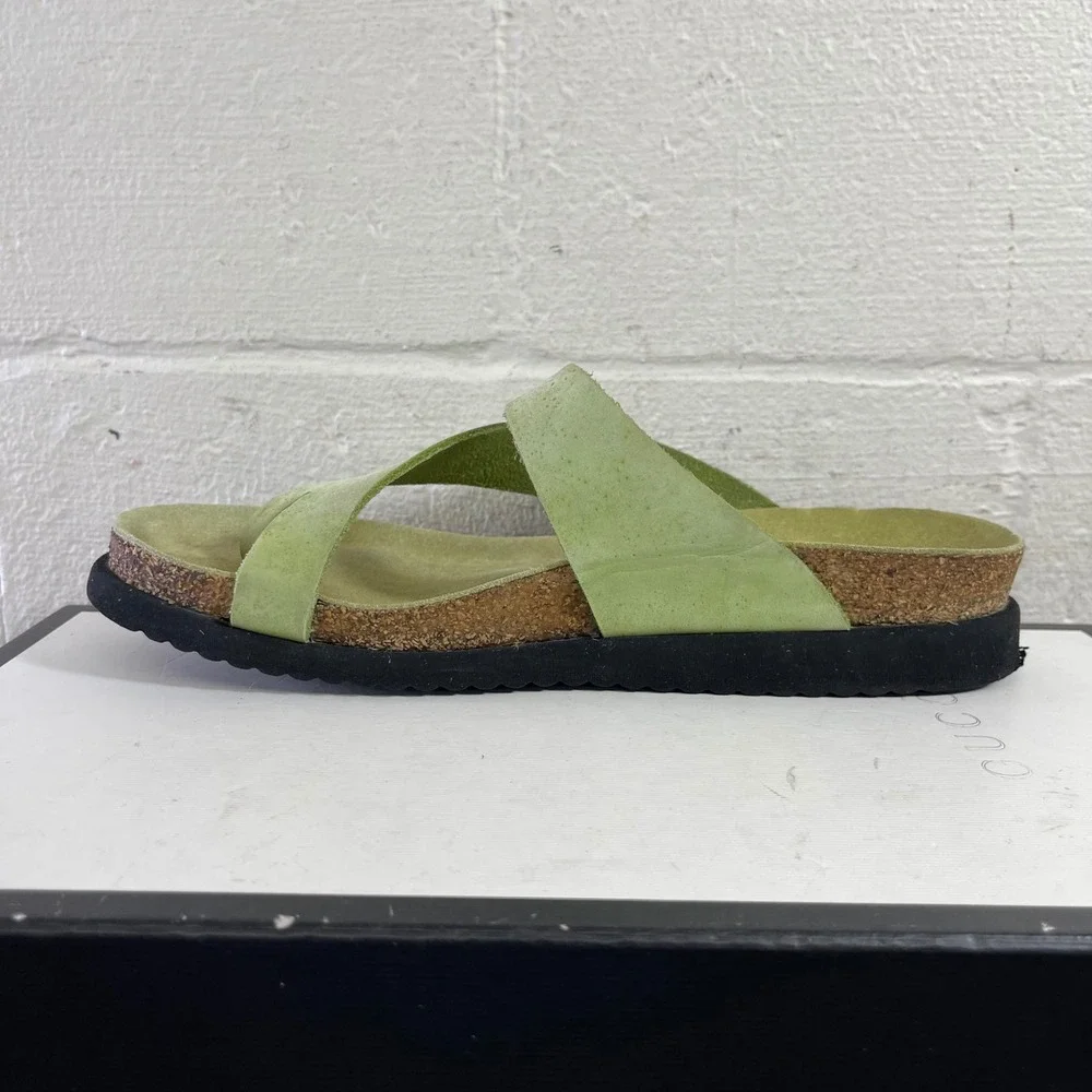 Mephisto Helen Sandals Lime Green‎ Nubuck Buckle Cork Slip On Womens 41 EU/11 US
